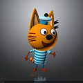 Cartoon Orange Cat Character With White Ball Cap And Striped Shirt