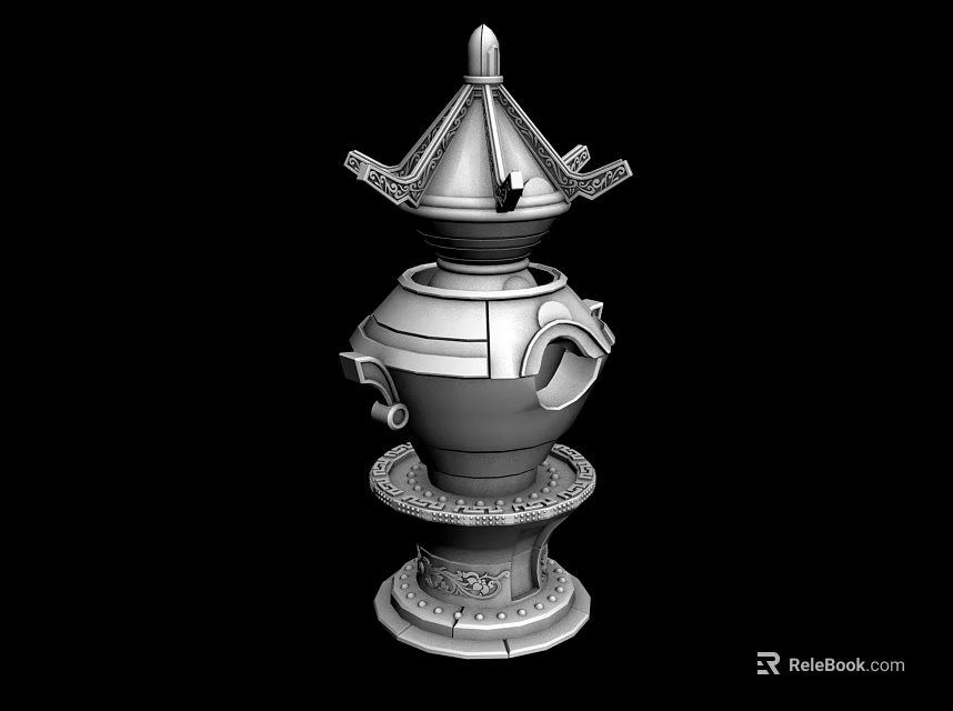 Traditional Ceramic Vessel With Ornate Tower Shaped Top And Intricate Base Details 3d model 