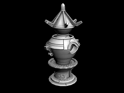 Traditional Ceramic Vessel With Ornate Tower Shaped Top And Intricate Base Details 3d model