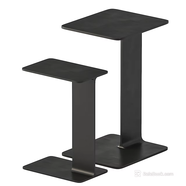 Modern Black Accent Table Design With Two Tiered Surfaces And Sleek Metal Base 3d model