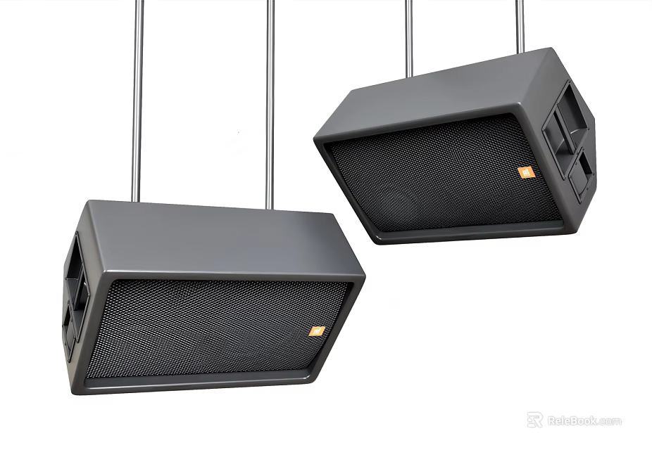 Black Hanging Speakers Featuring Modern Design Grid Front and Metallic Texture on White Background 3d model 