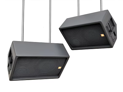 Black Hanging Speakers Featuring Modern Design Grid Front and Metallic Texture on White Background 3d model