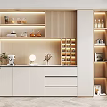 Modern Wine Cabinet With LED Lighting Display Shelves Wine Bottles And Drawers