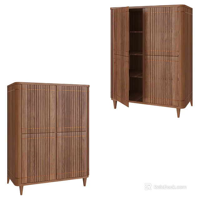 Modern Wooden Entryway Cabinet and Side Cabinet with Slatted Doors and Storage Function 3d model 