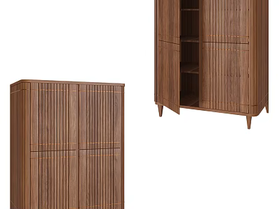 Modern Wooden Entryway Cabinet and Side Cabinet with Slatted Doors and Storage Function 3d model