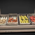 Wooden Food Stall With Red And White Checkered Awning And Transparent Containers For Snacks