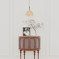 Classic Wooden Entryway Console Table With Carved Details And Decorative Branches