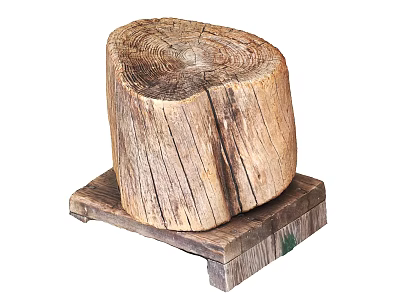 Natural Wooden Stump Decorative Piece With Rustic Wood Base And Visible Grain Texture 3d model
