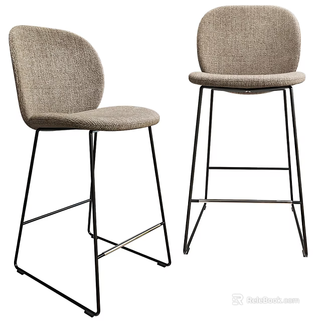 Modern Fabric Upholstered Bar Stools With Black Metal Frame And Sleek Design For Kitchen Bar 3d model 