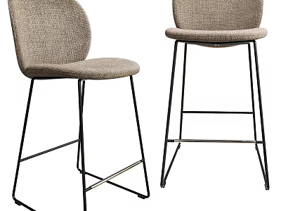 Modern Fabric Upholstered Bar Stools With Black Metal Frame And Sleek Design For Kitchen Bar 3d model