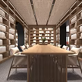 Book Art Themed Interior With Shelves And Display Tables 3d model