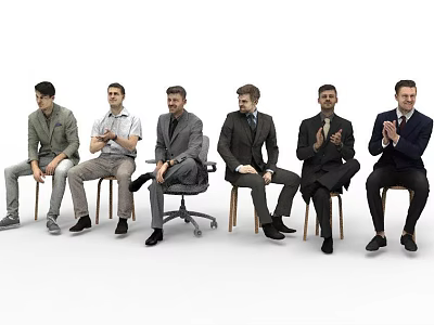 Group of Men Sitting on Chairs with Formal and Casual Attires in Different Poses 3d model