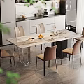 Modern Luxury Kitchen Interior With Marble Dining Table Beige Chairs And Green Plants