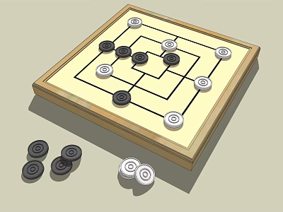 Traditional Go Board Game Entertainment With Wooden Board And Black White Stones Scattered Around 3d model
