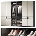 Modern Wardrobe Interior With Hanging Clothes And Shoe Storage Drawers 3d model