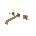 Modern Design Golden Brass Wall Mounted Faucet With Square Bases Long Spout And Knobs 3d model