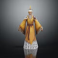 Elderly Character In Traditional Yellow Robe With Long Beard Head Ornament And Inscribed Base