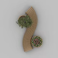 Wooden Tree Planter With Curved Bench And Round Flower Bed With Colorful Flowers