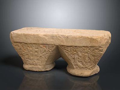 Outdoor Stone Bench with Intricate Carved Patterns for Garden Patio Decor 3d model