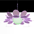 Minimalist Modern Chandelier with Multiple Leaf-like Discs and Central White Sphere 3d model