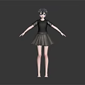 Game and Movie Character With Blue Black Short Hair Blue Eyes Black Lace Sleeve Top Brown Pleated Skirt
