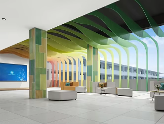 Modern Learning Rest Space Rainbow Color Perforated Panel Overhead Floor 3d model