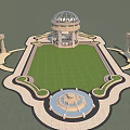 Stone Pavilion With Glass Dome And Surrounding Columns On Brick Paved Ground Under Blue Sky