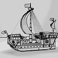 Building Blocks Pirate Ship With White Sails And Skull Flag Design 3d model