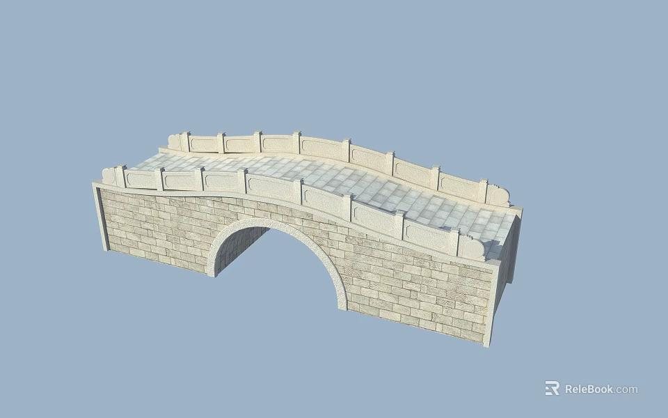 Traditional Stone Arch Bridge With Stone Parapet And Paved Surface Design 3d model 