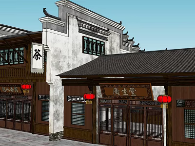 Traditional Chinese Commercial Street Featuring Tea Shop Gusheng Hall Red Lanterns And Architecture 3d model