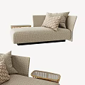 Modern Upholstered Chaise Lounge With Geometric Pattern Pillows And Woven Side Table 3d model