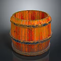 Wooden Barrel With Orange And Red Stripes Black Hoops And Textured Surface On Dark Background