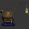 Practical Multifunctional Brown Backpack With Fishing Rod Yellow Lantern And Blue Wheels