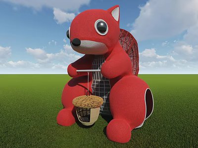 Red Squirrel Shaped Children Play Equipment With Nut Basket On Green Grass 3d model
