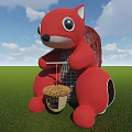Red Squirrel Shaped Children Play Equipment With Nut Basket On Green Grass