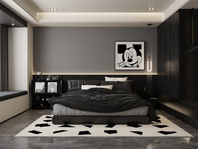 Minimalist black and white gray bedroom model