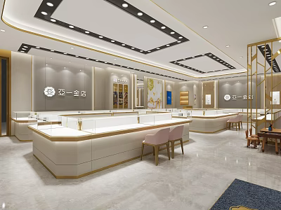 Luxurious Modern Jewelry Store Interior With Illuminated Display Counters And Marble Floors 3d model