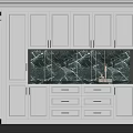 Modern White Kitchen Sideboard With Green Veined Marble Countertop And Drawers