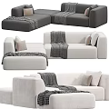 Modern Sectional Fabric Sofa Gray Beige With Throw Blankets Decorative Pillows 3d model
