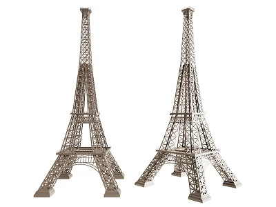 Two Decorative Miniature Eiffel Tower Models With Intricate Metal Structure Design 3d model