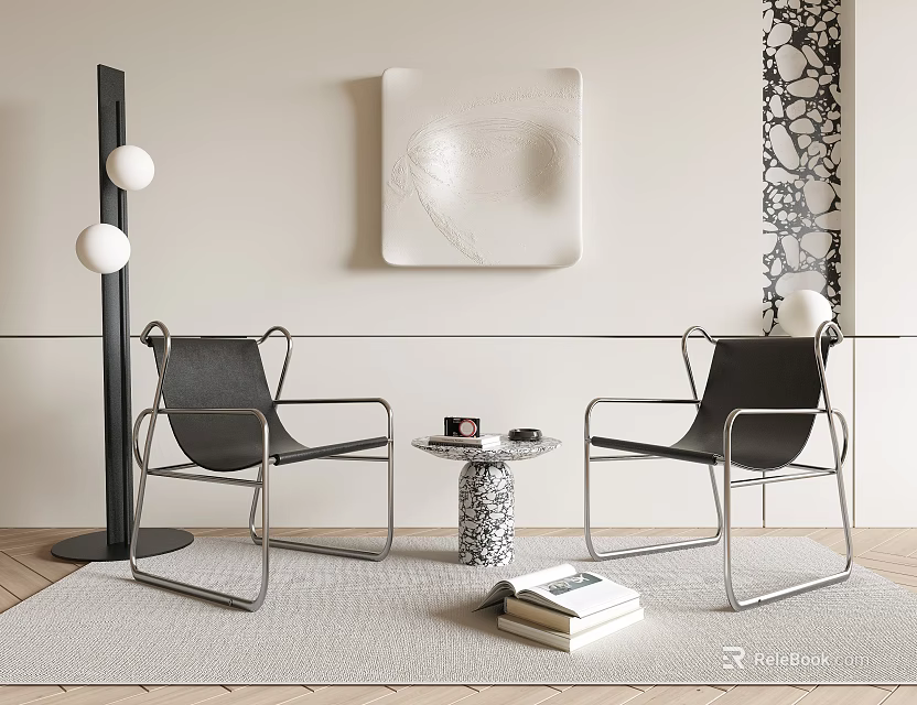 Elegant Modern Table And Chair Set With Leather Seats And Metal Frame Design 3d model 