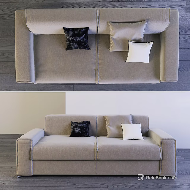 Light Beige Two Seater Sofa With Dark And Light Accent Pillows In Modern Living Interior 3d model 