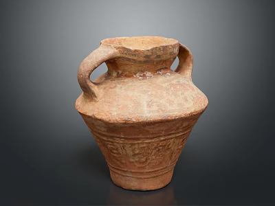 Antique Two Handled Terracotta Jar With Carved Patterns And Textured Surface 3d model