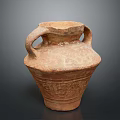 Antique Two Handled Terracotta Jar With Carved Patterns And Textured Surface