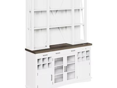 White Sideboard With Dark Wood Top Drawers Cabinet Doors And Open Shelves 3d model