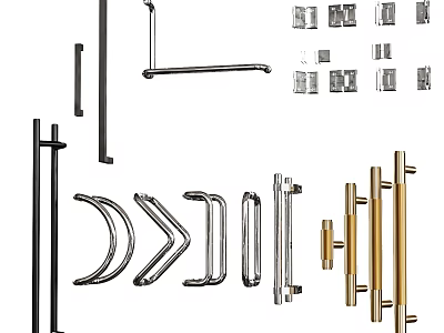 Modern Door Handles In Various Shapes And Metallic Finishes For Home Furniture 3d model