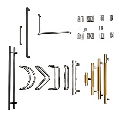 Modern Door Handles In Various Shapes And Metallic Finishes For Home Furniture 3d model