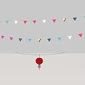 Colorful Triangular Bunting Flags And Red Lantern For Festive Hanging Decoration