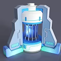 Modern Commercial Equipment With Blue Lighting Transparent Cylinder And Angular White Blue Supporting Structure 3d model