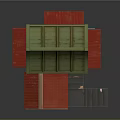 Cartoon Scene House With Green And Red Roofs Orange Walls Windows Stairs And Awnings